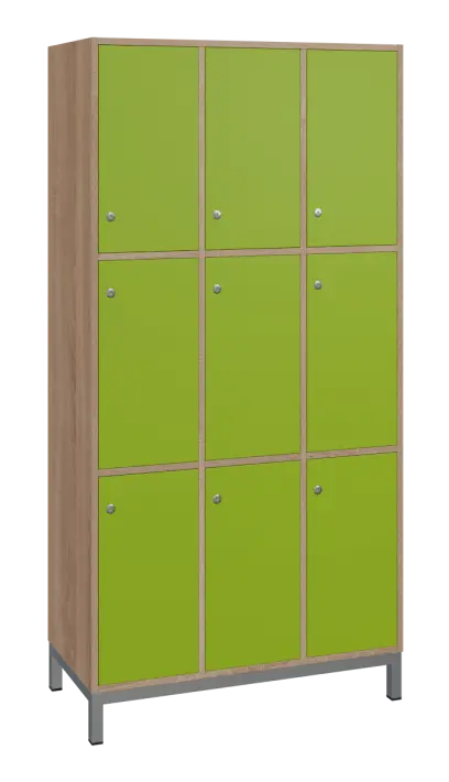 SBS-3333 šatní skříň 9-boxová, 1800x900x400 mm, kovové nohy, korpus dub bardolino, dvířka jarní zeleň